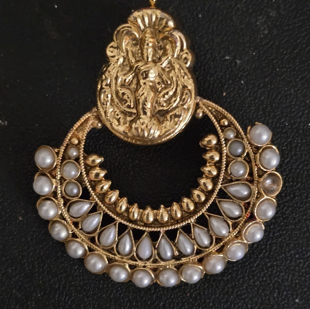 Gold and Pearl Embellished Earring
